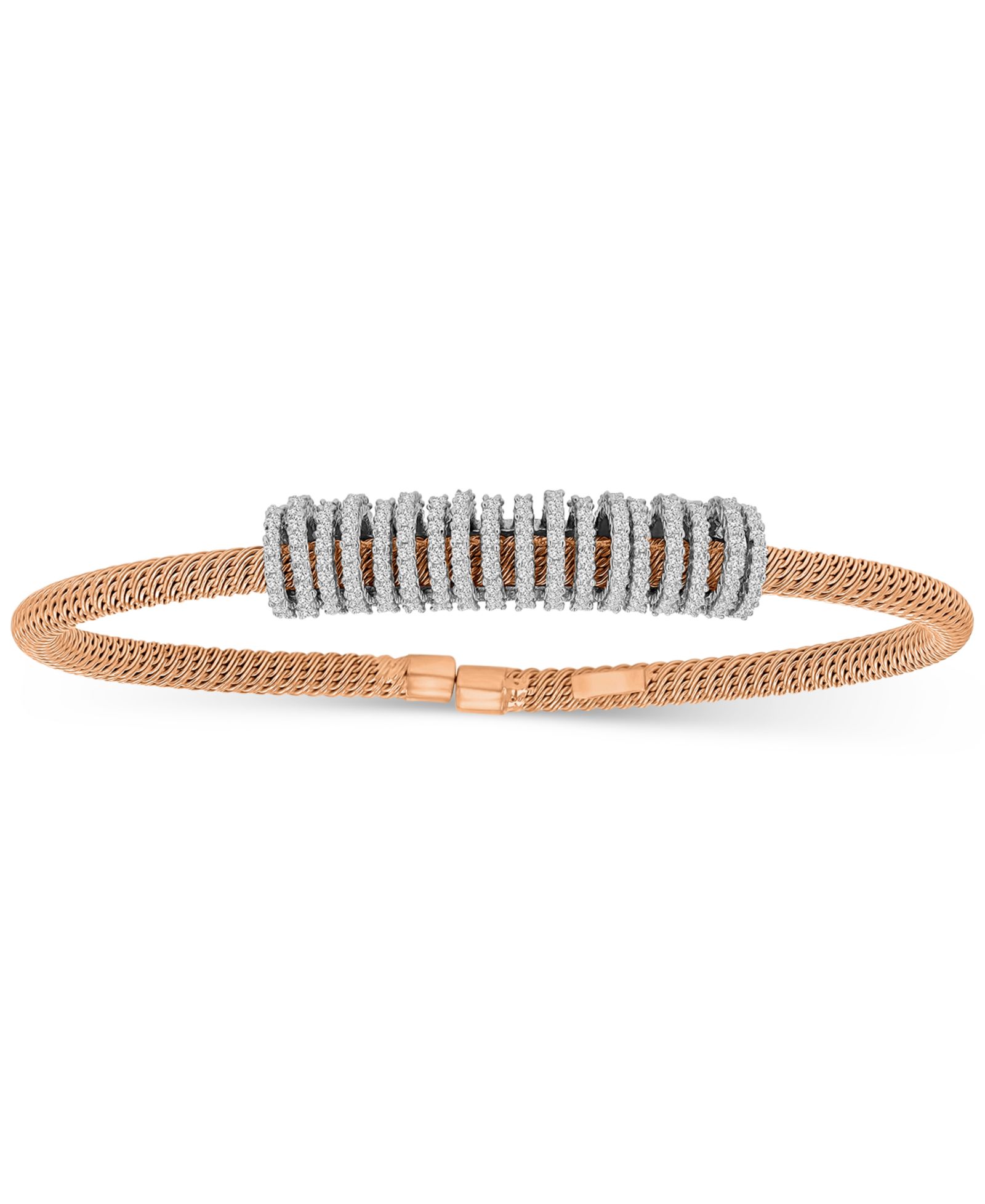 Cubic Zirconia Rondelle Woven Link Cuff Bracelet