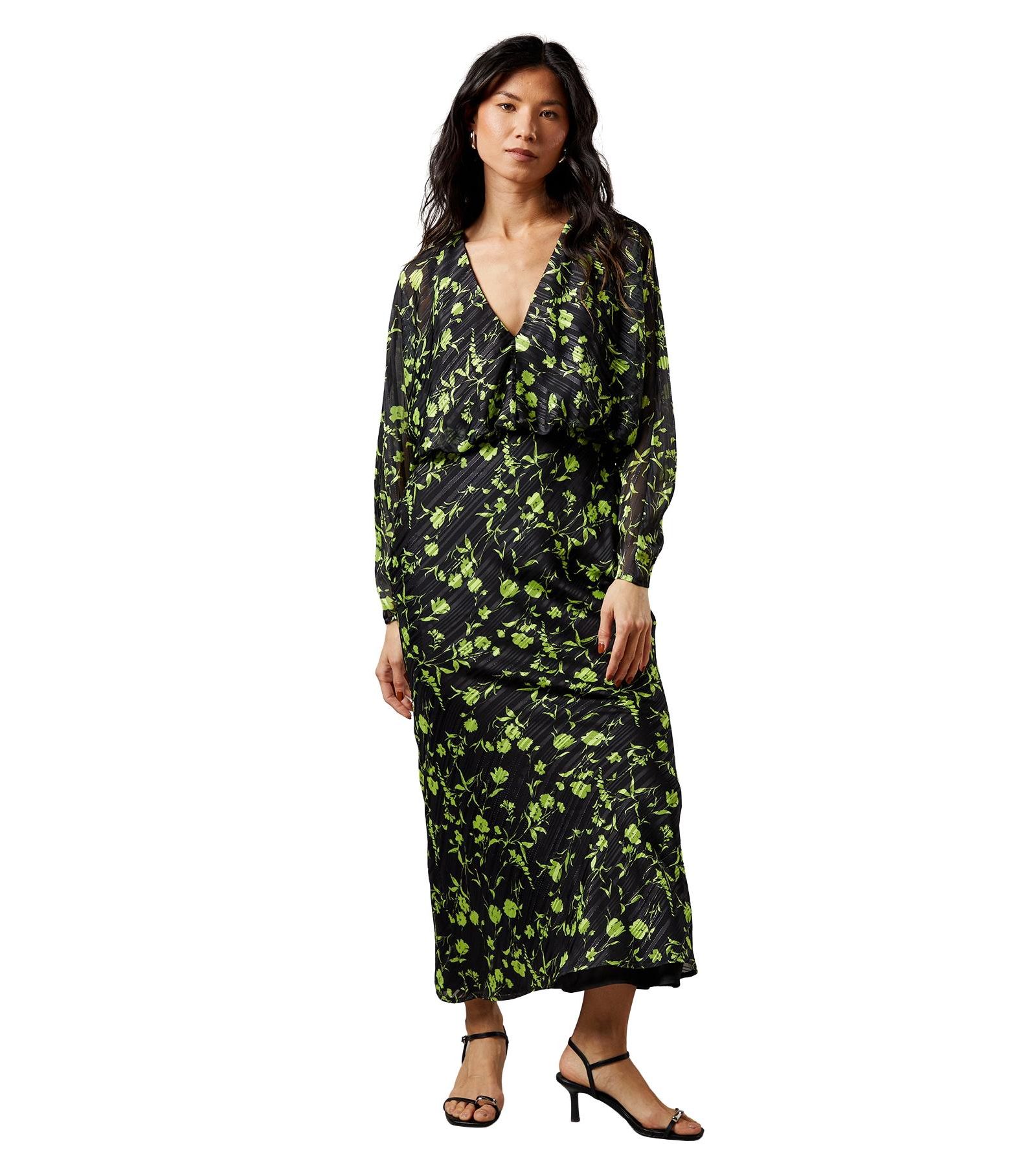 Женское платье миди Warehouse Shadow Stripe Floral Batwing