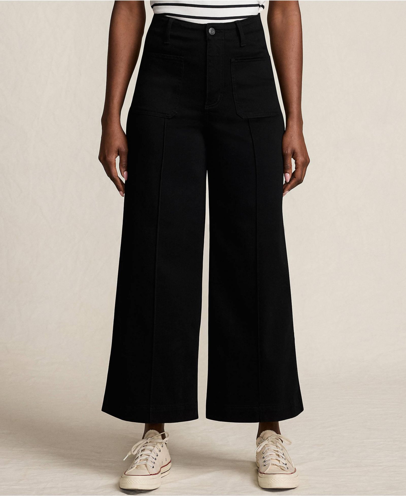 Lands' End Petite Denim High Rise Patch Pocket Extra Wide Leg Crop Jeans