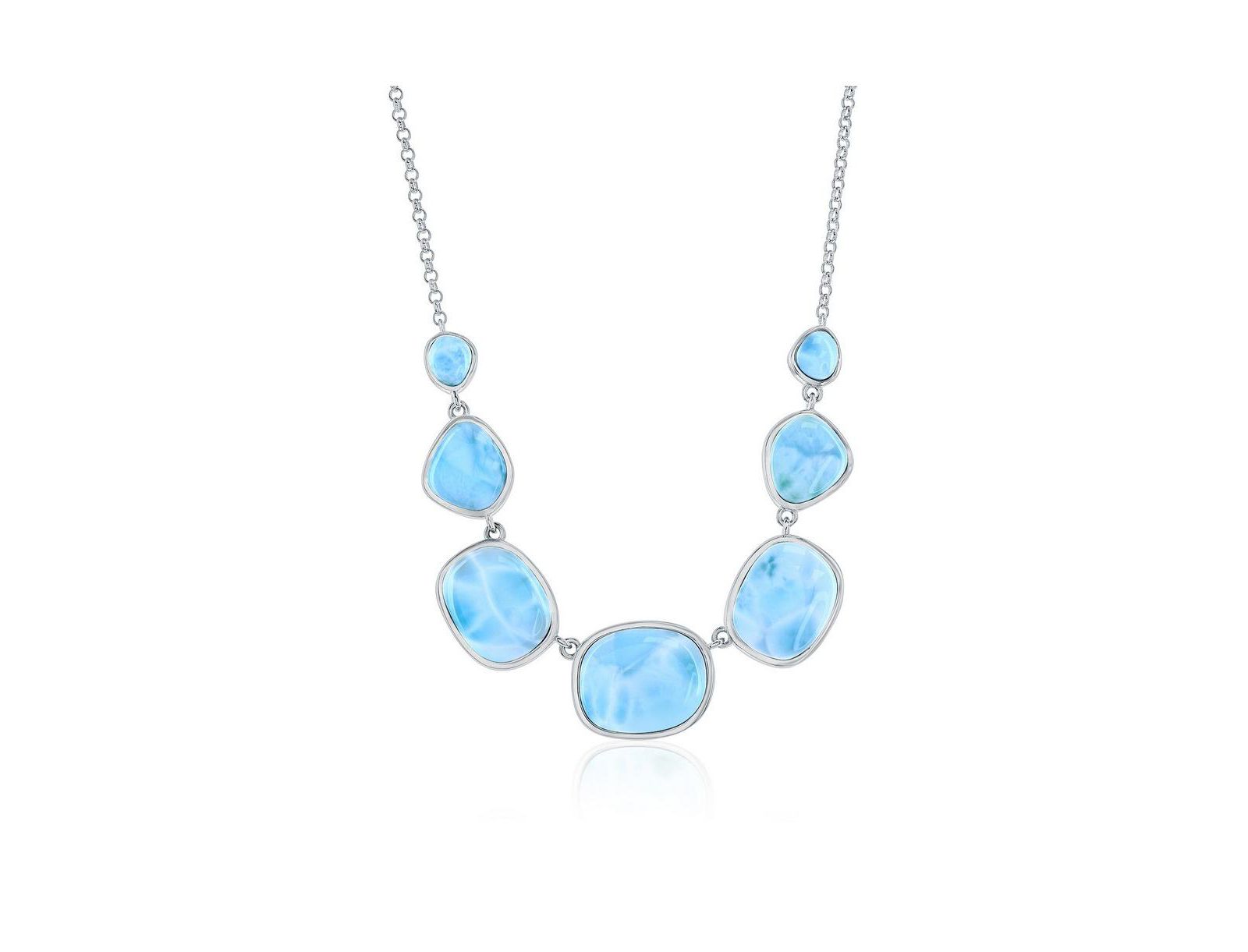 Sterling , Multi-Irregular Shaped Larimar Necklace