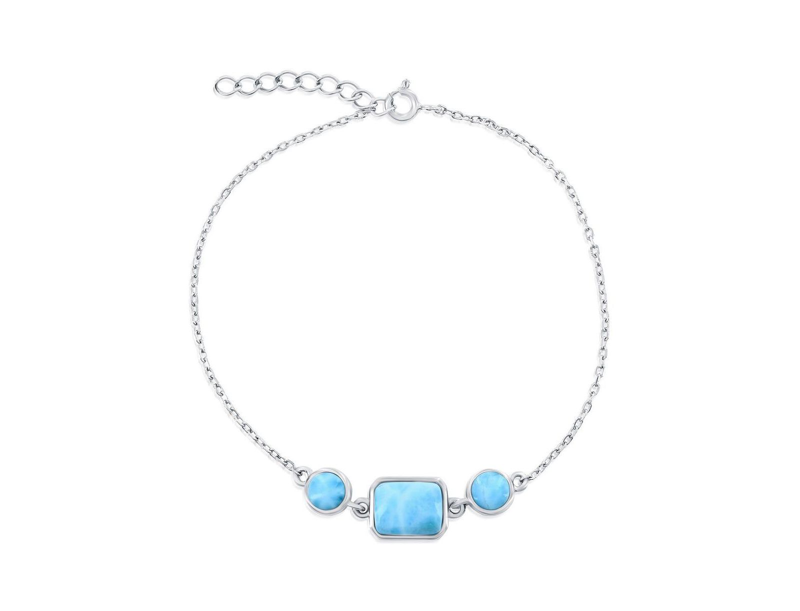 Sterling , Round & Rectangle Larimar Bracelet