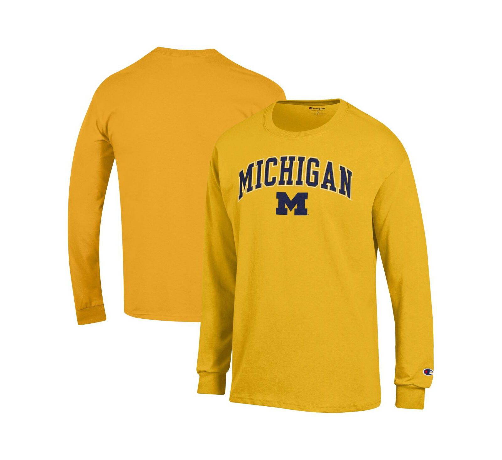 Champion Men's Maize Michigan Wolverines Arch Over Logo Long Sleeve T-Shirt