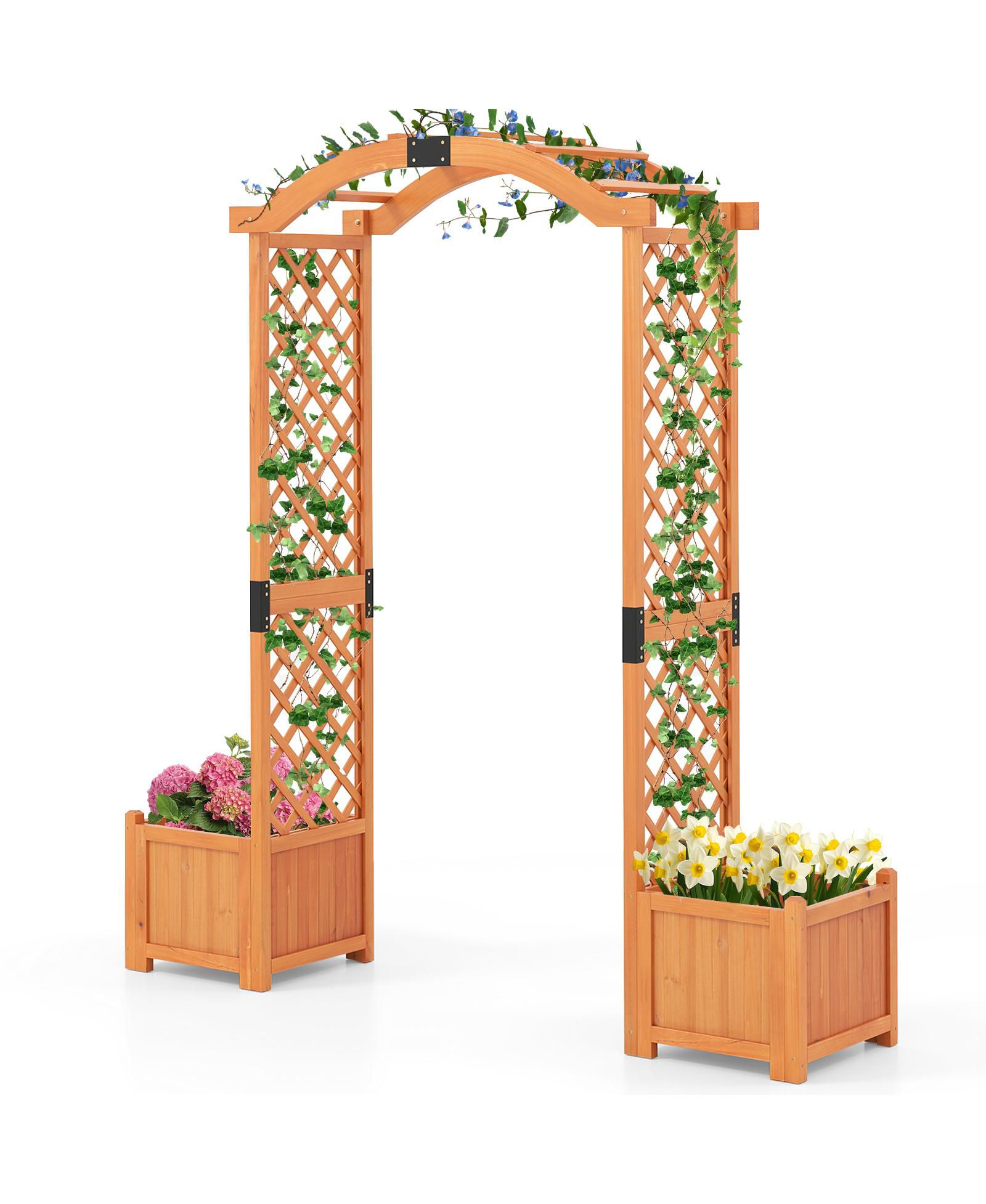 Арка-трельяж Gymax 79'' Tall Archway Trellis для вьющихся растений с ящиками для цветов
