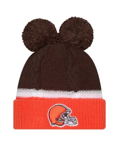 Женская вязаная шапка New Era Cleveland Browns Double Bubble with Poms Cuffed