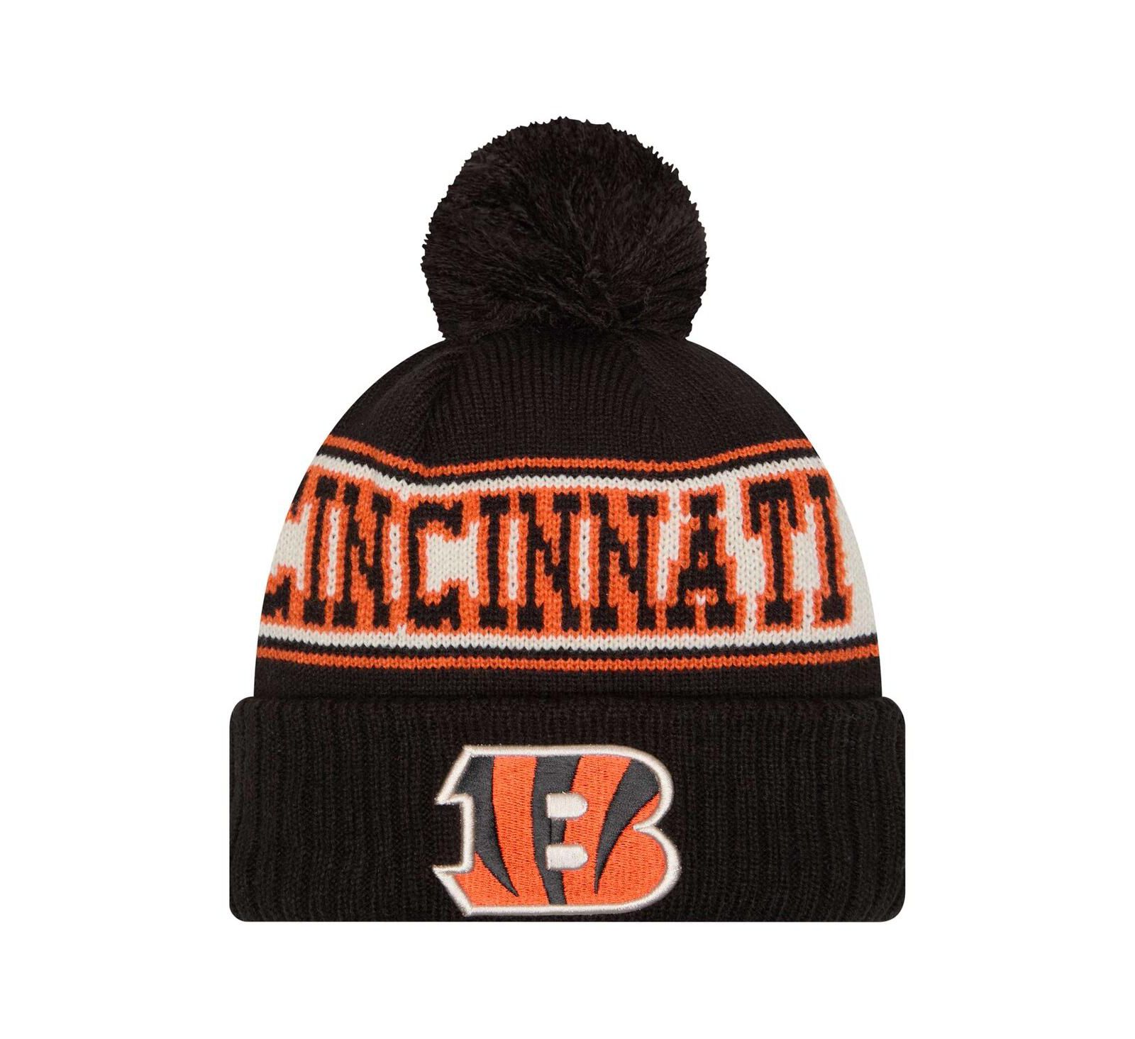 Вязаная шапка New Era для мальчиков и девочек Cincinnati Bengals с помпоном, черная