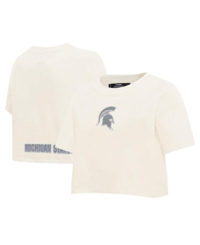 Футболка Pro Standard Women's Cream Michigan State Spartans Reverse French Terry Boxy Cropped