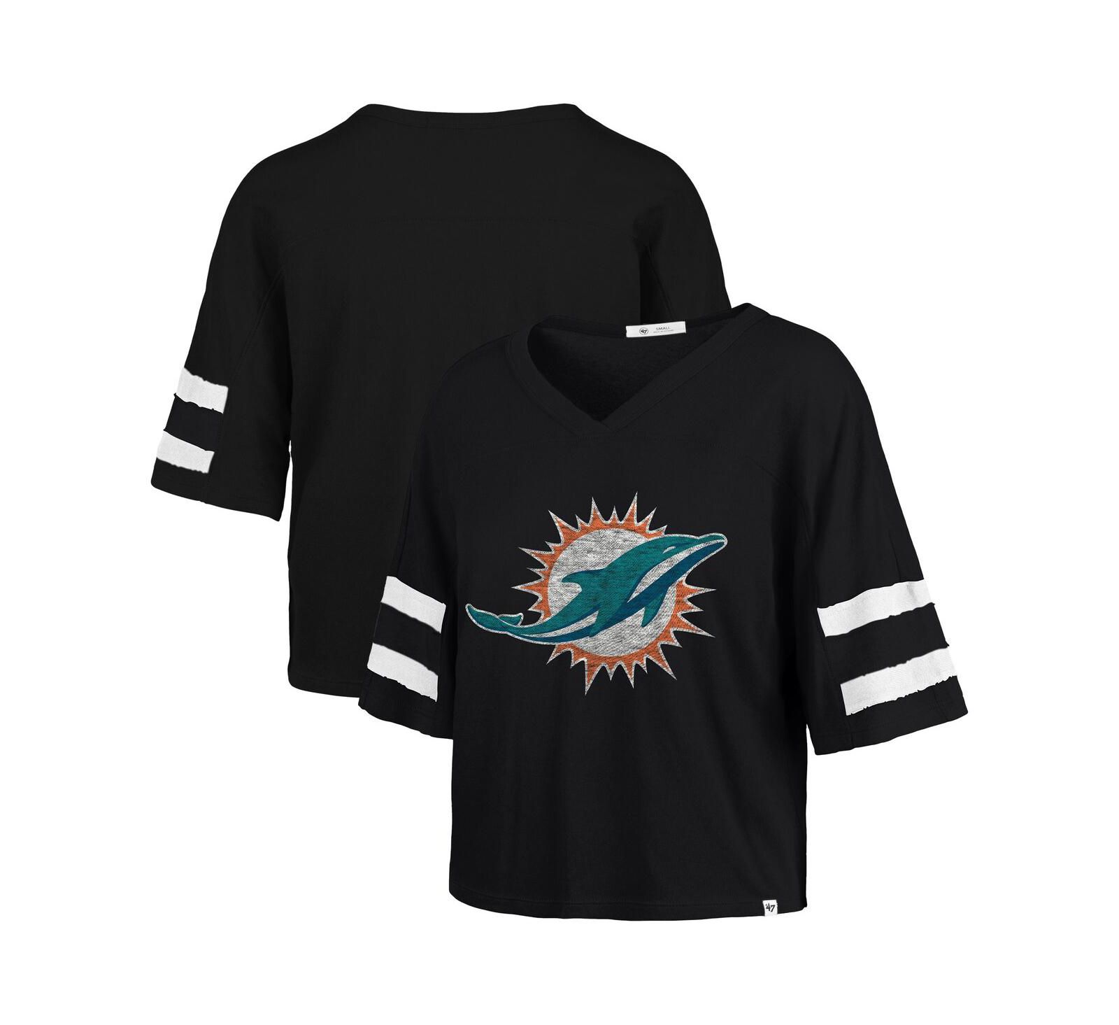 '47 Brand Women's Black Miami Dolphins Premier Scout Cropped V-Neck T-Shirt