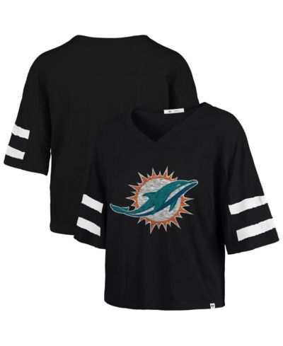 Женская укороченная футболка '47 Brand Black Miami Dolphins Premier Scout V-Neck