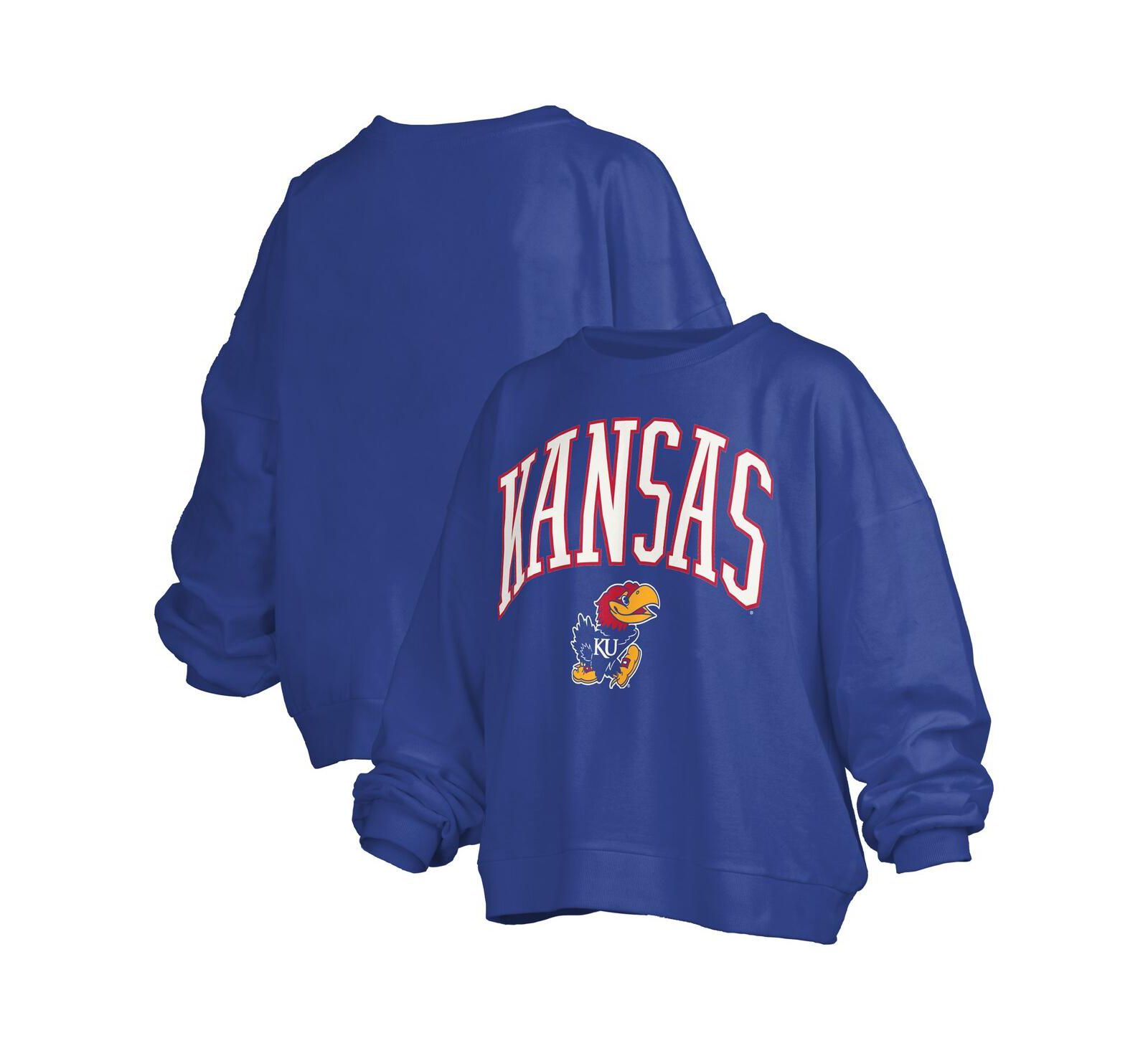 Женское оверсайз худи Pressbox Royal Kansas Jayhawks Janise Arch Over Logo Waist Length