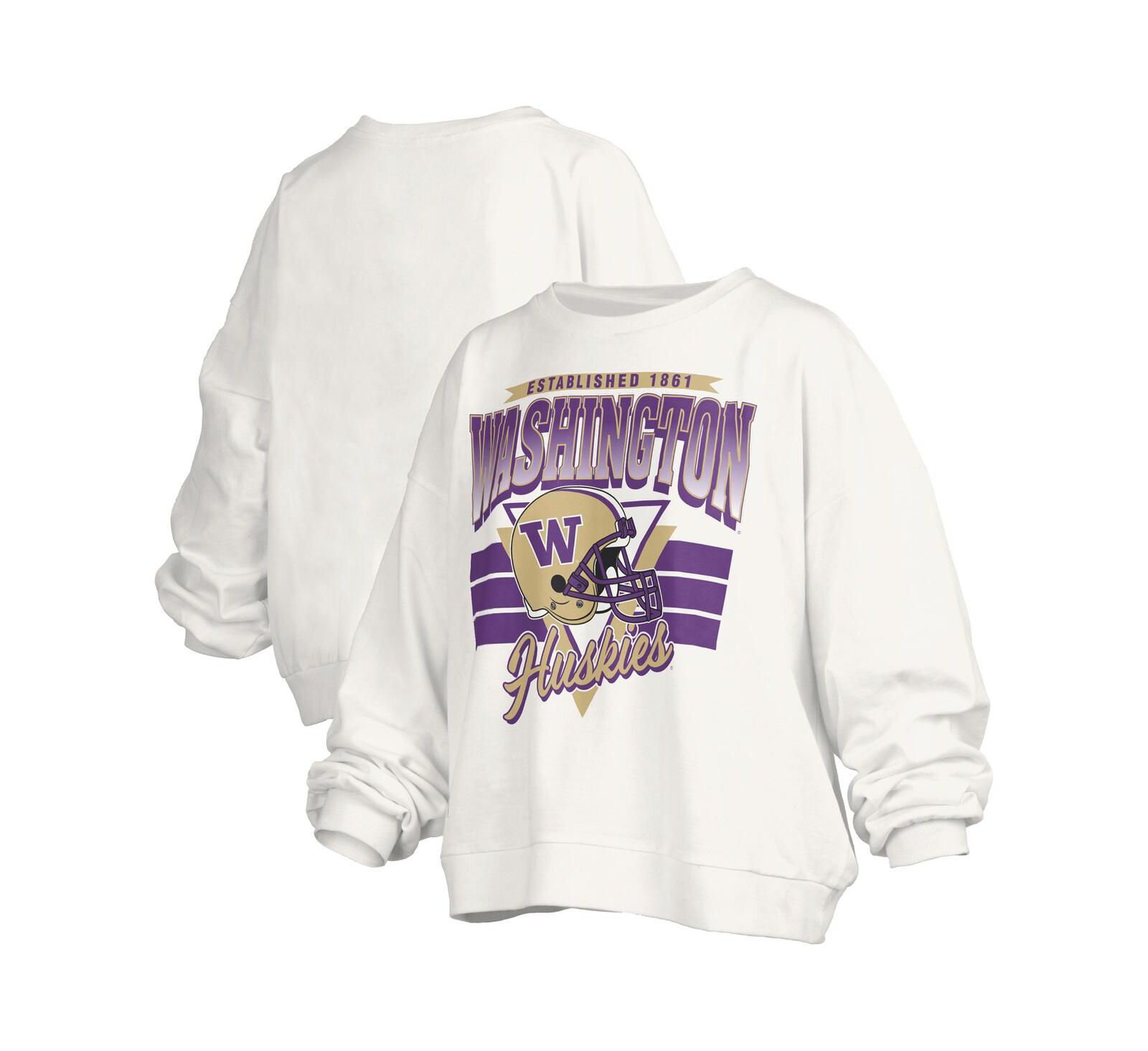 Свитшот Pressbox Women's White Washington Huskies Oversized Janice Retro Waist-Length Pullover