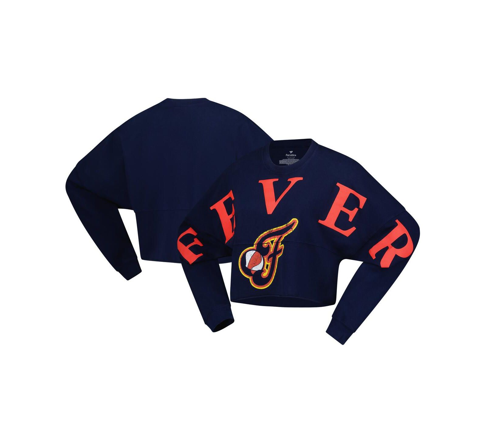Женская укороченная футболка Spirit Jersey Navy Indiana Fever Jumbo Print с длинным рукавом