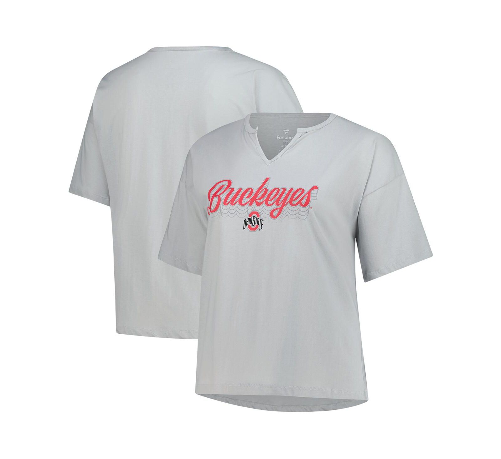 Женская футболка Fanatics Ohio State Buckeyes Plus Size Winning Gear Notch Neck, серая