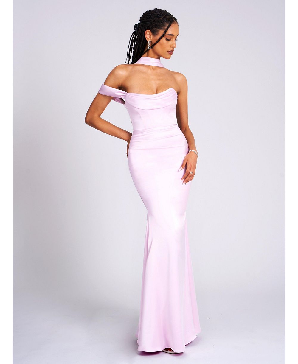 Miss Circle Women's Ivona Mauve Halter Neck Double Duchess Satin Gown