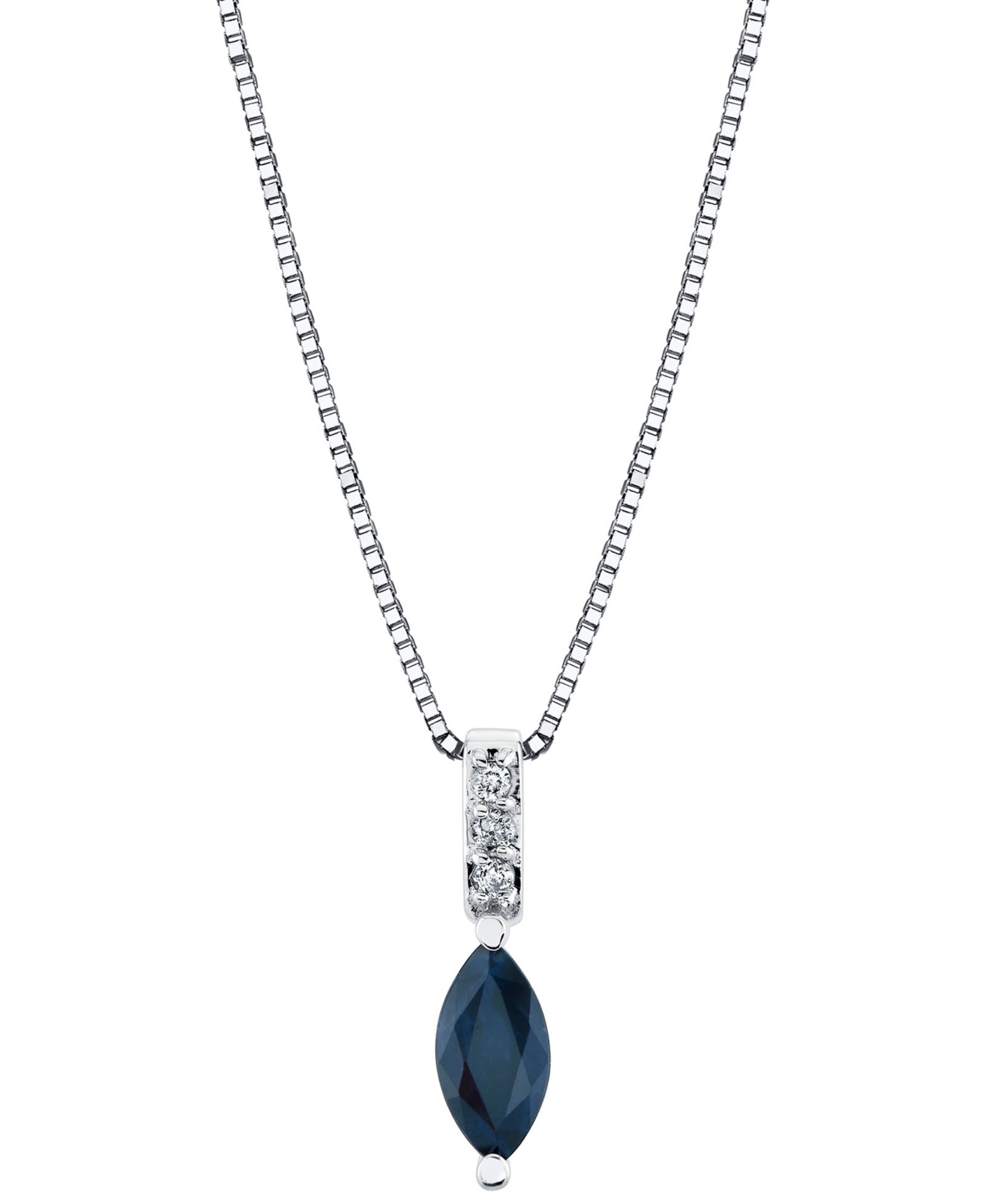 Подвеска с сапфиром в форме маркиз с цепочкой (1/2 ct. t.w.) в белом золоте 10k