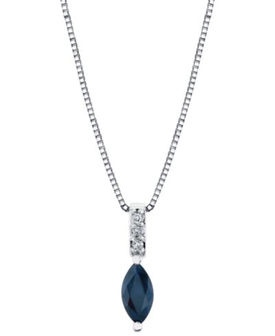 Подвеска с сапфиром в форме маркиз с цепочкой (1/2 ct. t.w.) в белом золоте 10k