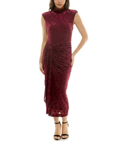 Taylor Women's Shirred Mock Neck Midi Dress