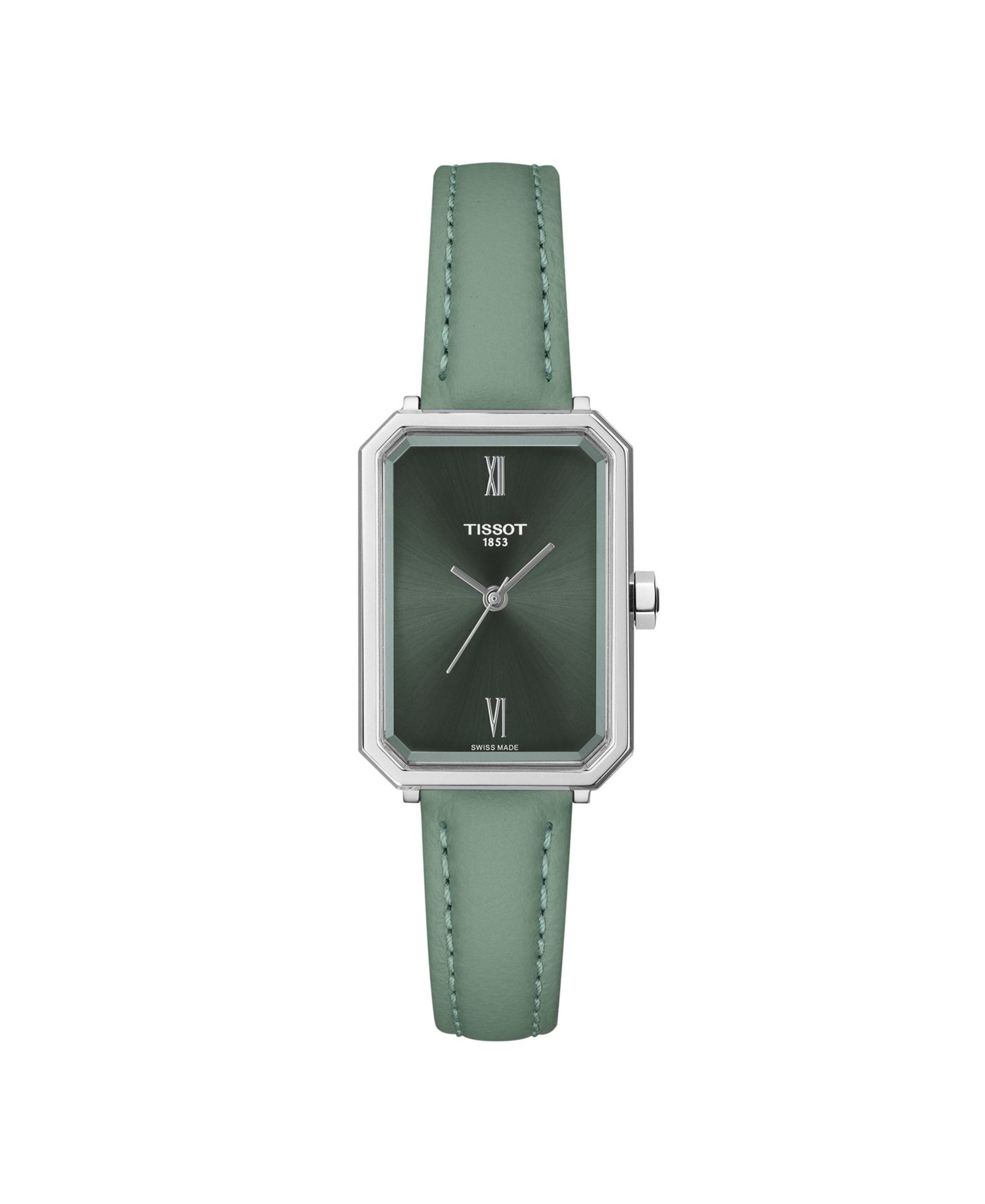 Tissot Женские кварцевые часы с зеленым кожаным ремешком, 21.80mm