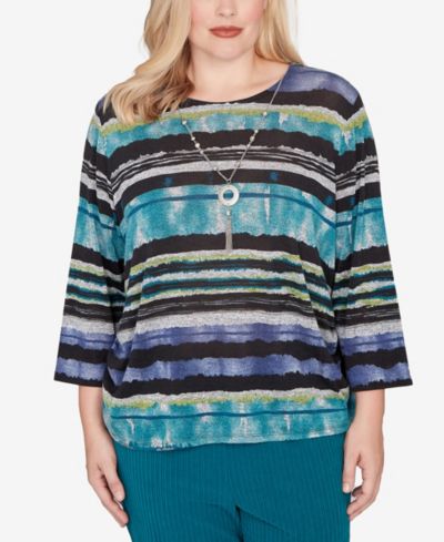 Alfred Dunner Petite топ Lake Champlain Biadere Melange Stripe с ожерельем