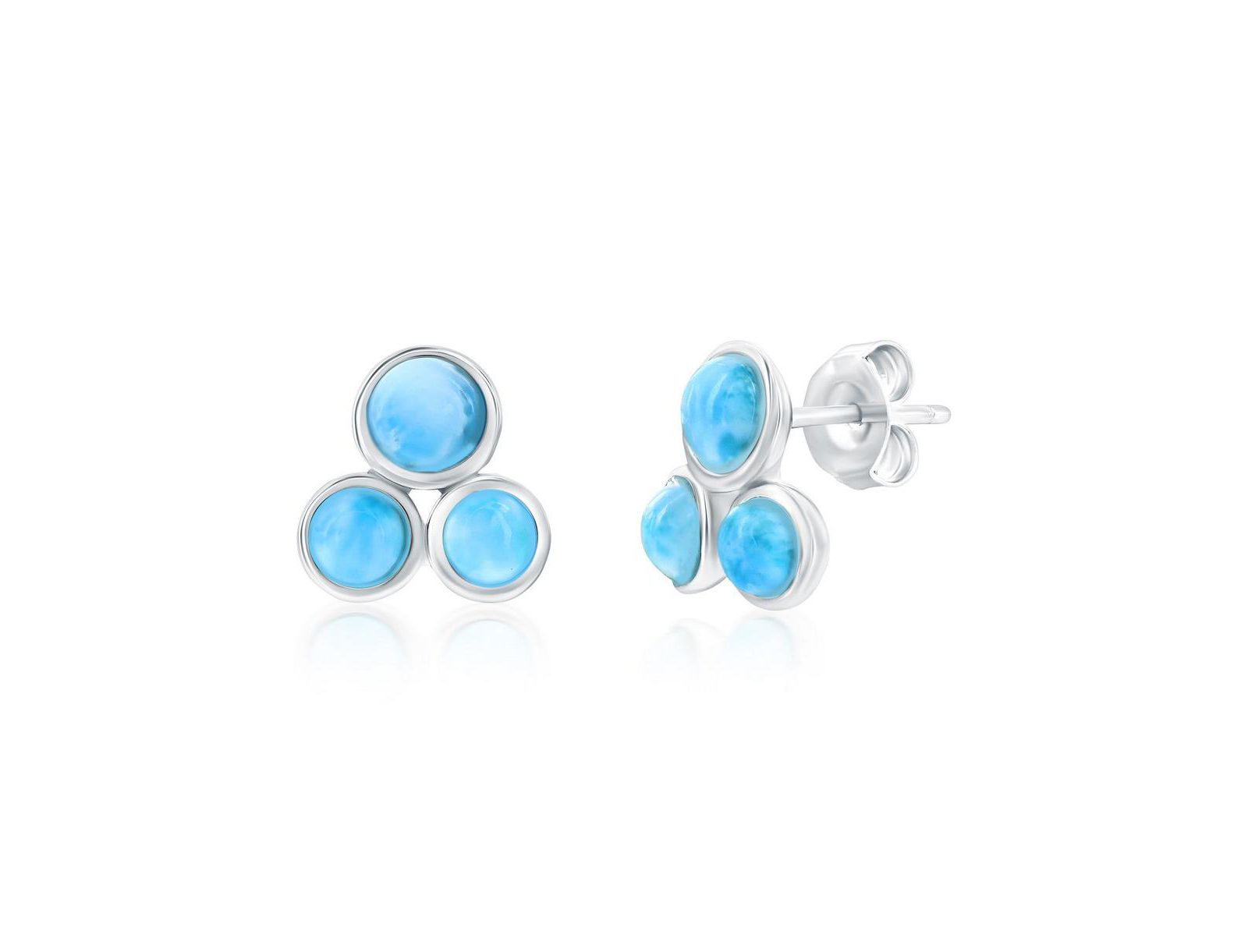 Sterling , Triple Cluster Larimar Studs