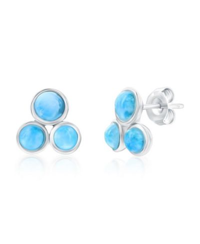 Caribbean Treasures Серьги-гвоздики Larimar, тройной кластер, серебро