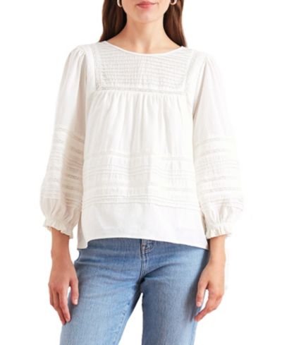 Paneros Clothing Women's Cotton Dawn Blouse with lace in Off White