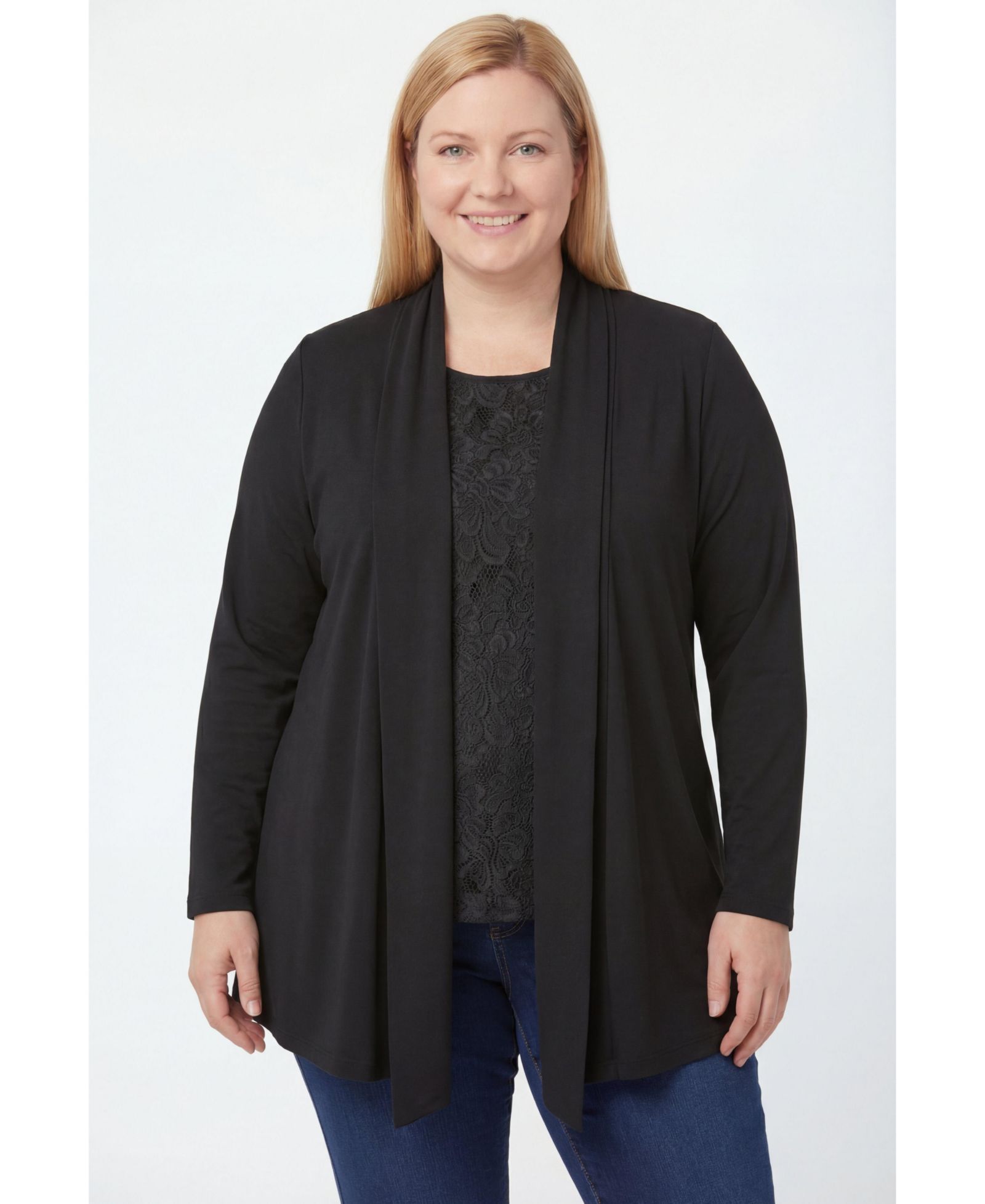 Woman Within Women's Within 2-Fer Cardigan and Attached Lace Tunic Tee