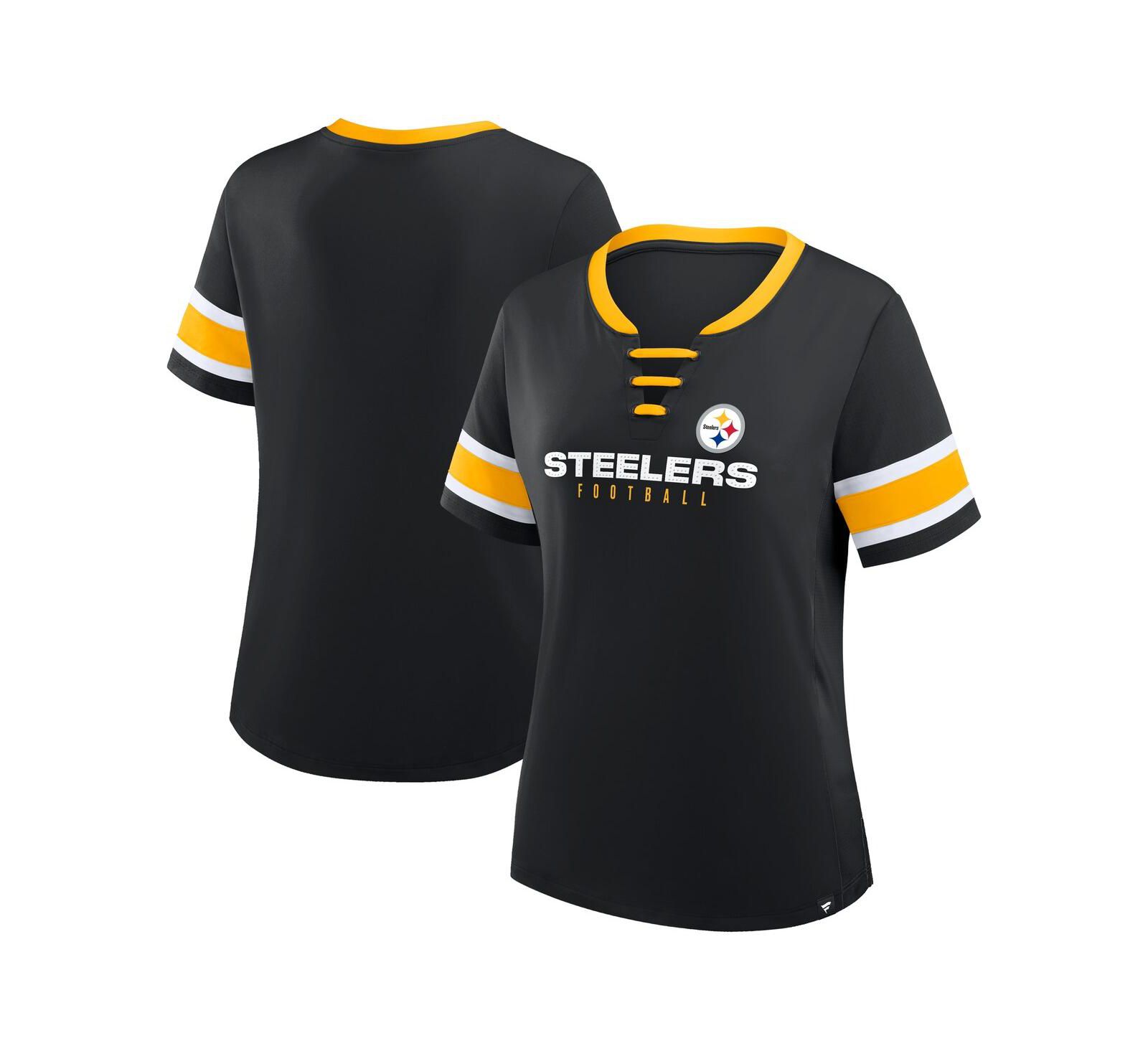 Fanatics Women's Black Pittsburgh Steelers Redzone Draw Play Athena Lace-Up T-Shirt