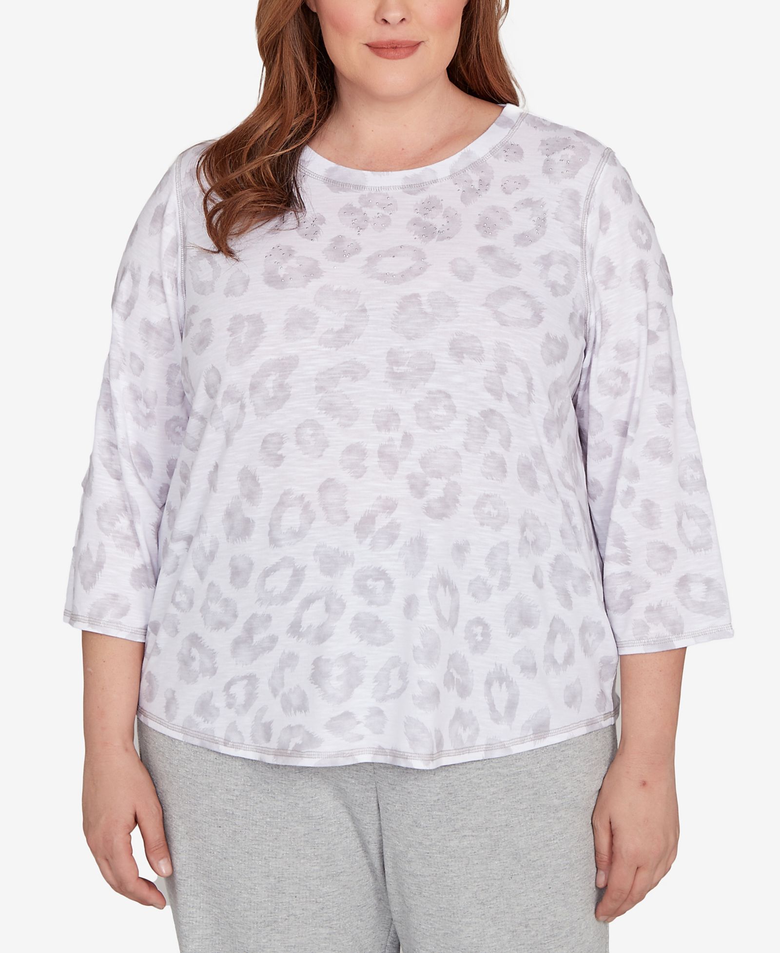 Alfred Dunner Plus Size Casual Vibe Monotone Crew Neck Animal Top