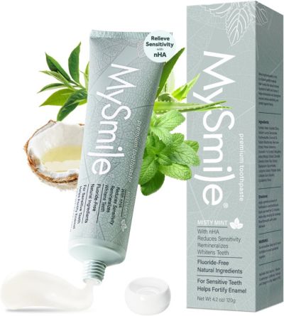 MySmile Nano-Hydroxyapatite Toothpaste for Sensitive Teeth - Supports Enamel Health, Fluoride Free Natural Toothpaste for Adults, Misty Mint, 4.2 oz