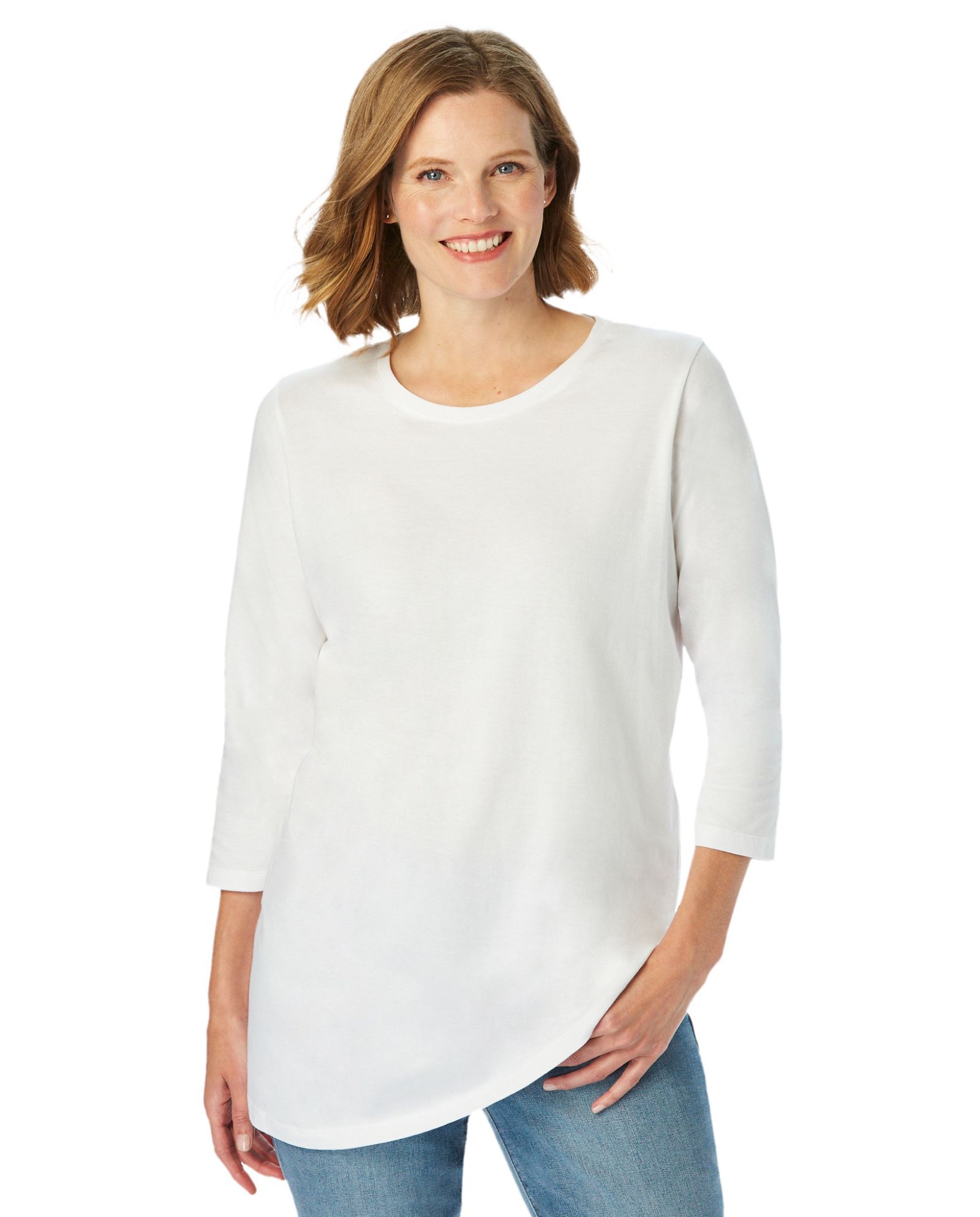 Woman Within Plus Size Within Perfect Three-Quarter Sleeve Crewneck Tee
