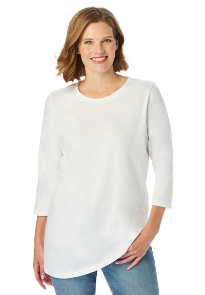 Женская футболка Woman Within Plus Size Perfect Three-Quarter Sleeve Crewneck