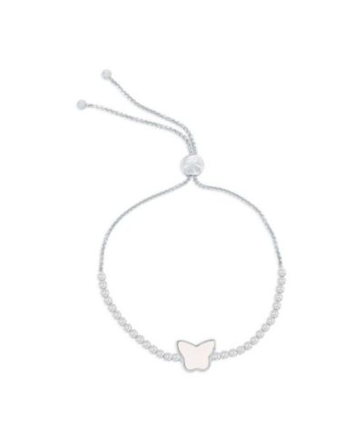 Sterling , Butterfly MOP Center, CZ Bolo Bracelet