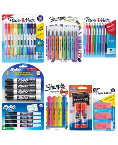 Набор для письма и выделения текста Back to School: клей Elmer's, ручки Paper Mate, карандаши, ластики, маркеры Sharpie и EXPO (40+ шт.)