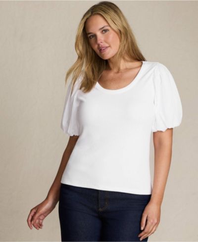 Женский топ Lands' End Plus Size Drapey Rib Puff Sleeve Scoop Neck