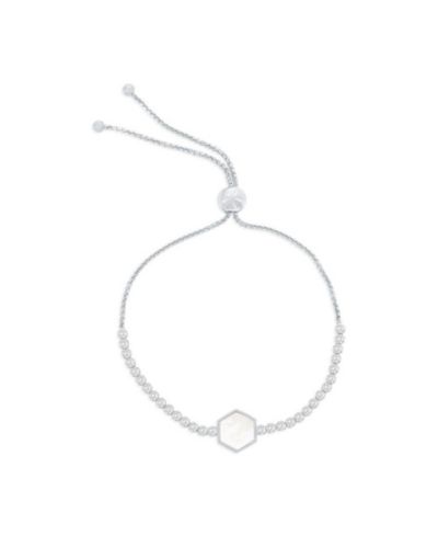 Sterling , Hexagon MOP Center, CZ Bolo Bracelet