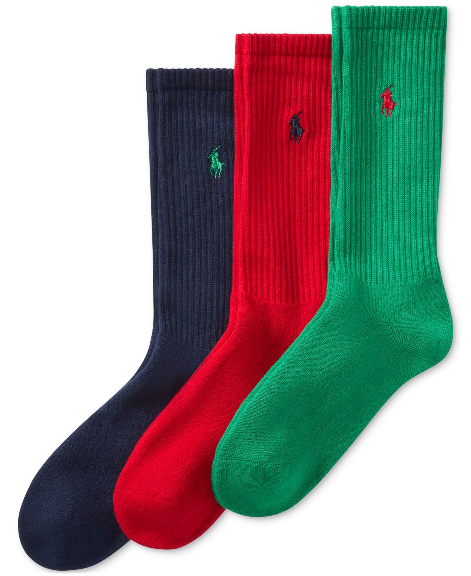 Polo Ralph Lauren Men's Ribbed Cushion Foot Crew Socks, 3-Pack