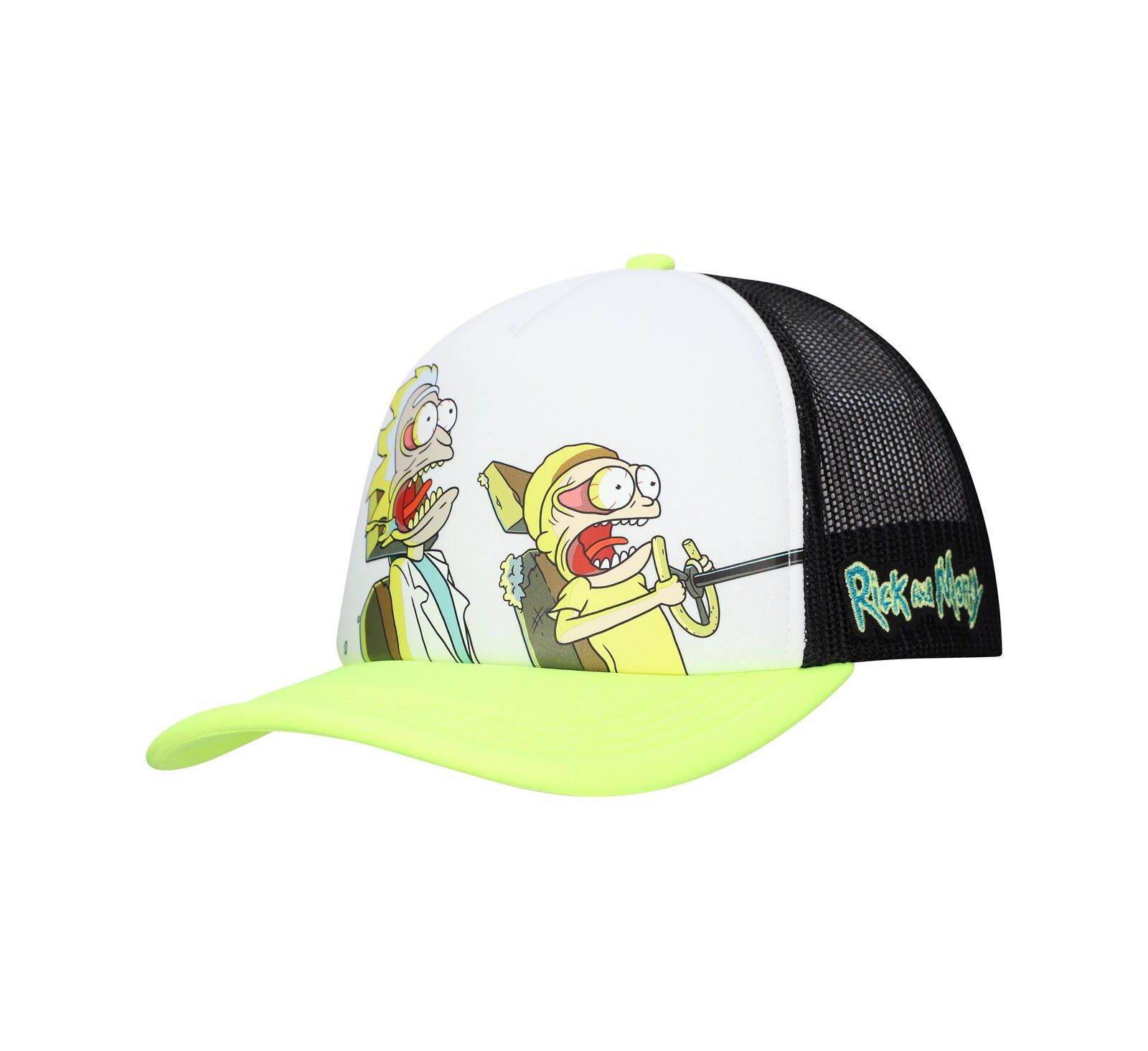 Lids Men's and Women's White/Neon Green Rick and Morty Graphic Foam Trucker Adjustable Hat