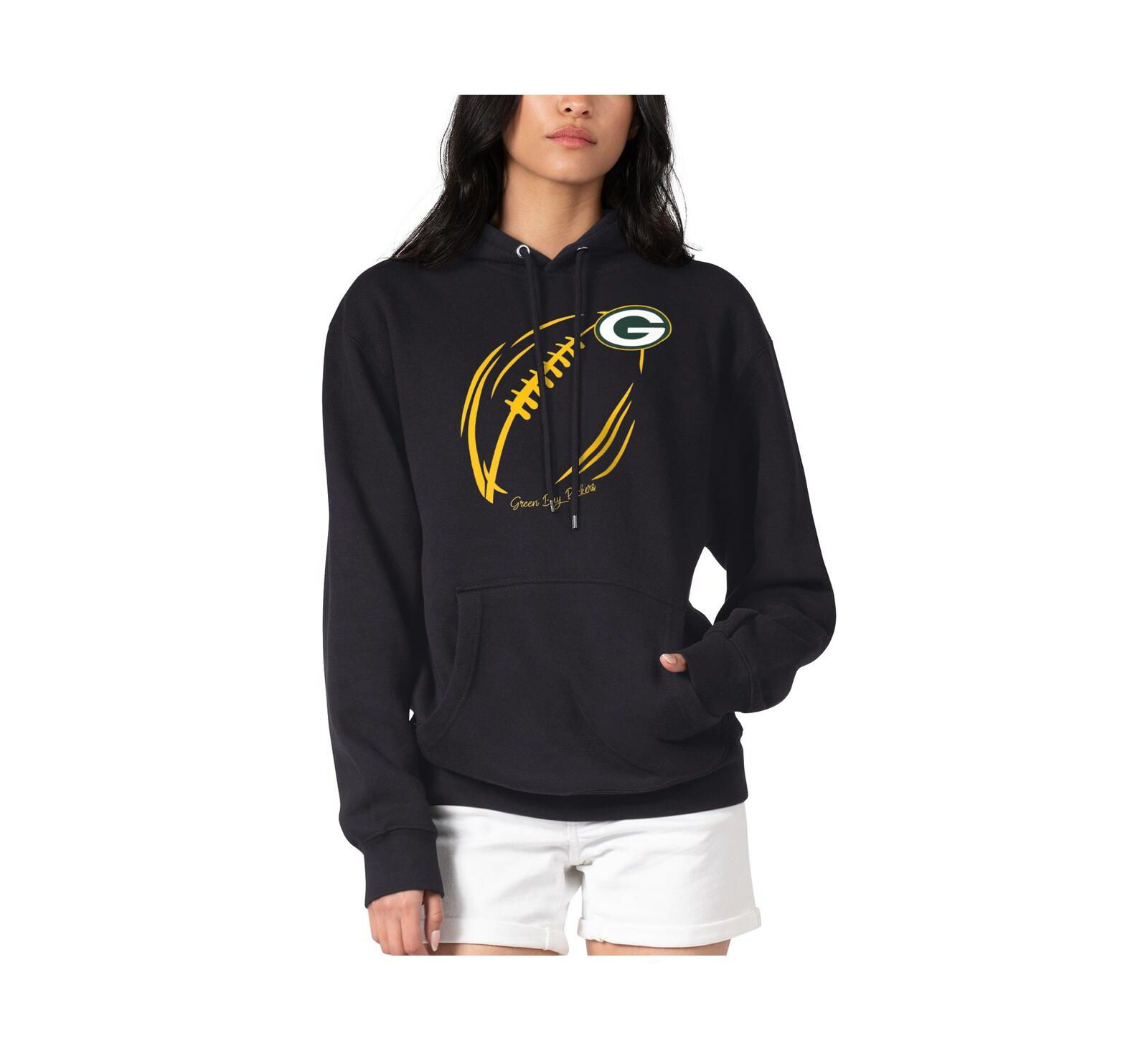 G-III 4Her by Carl Banks Women's Black Green Bay Packers Football Logo Fleece Tri-Blend Pullover Hoodie