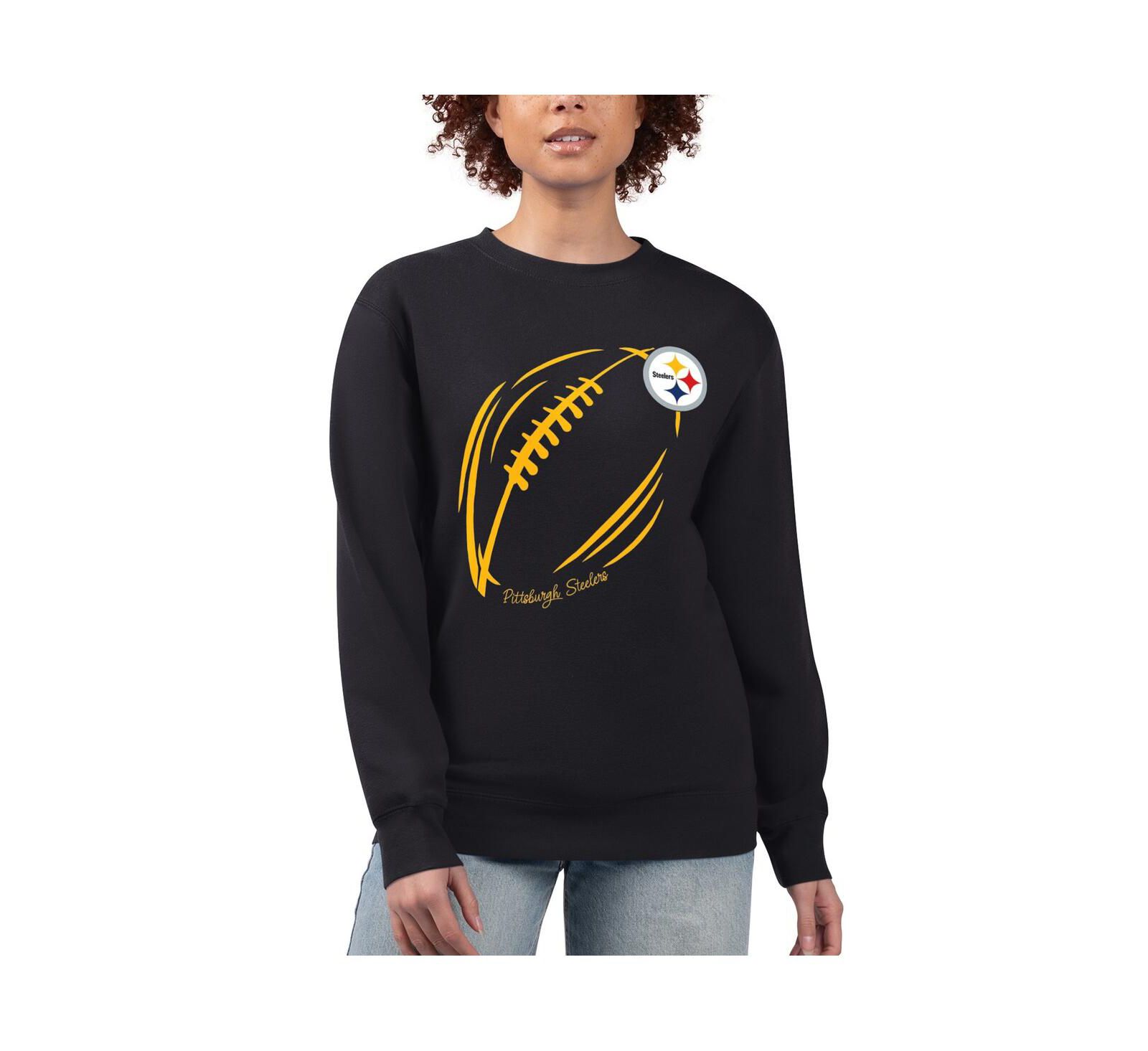 G-III 4Her by Carl Banks Women's Black Pittsburgh Steelers Football Logo Graphic Fleece Tri-Blend Pullover Sweatshirt