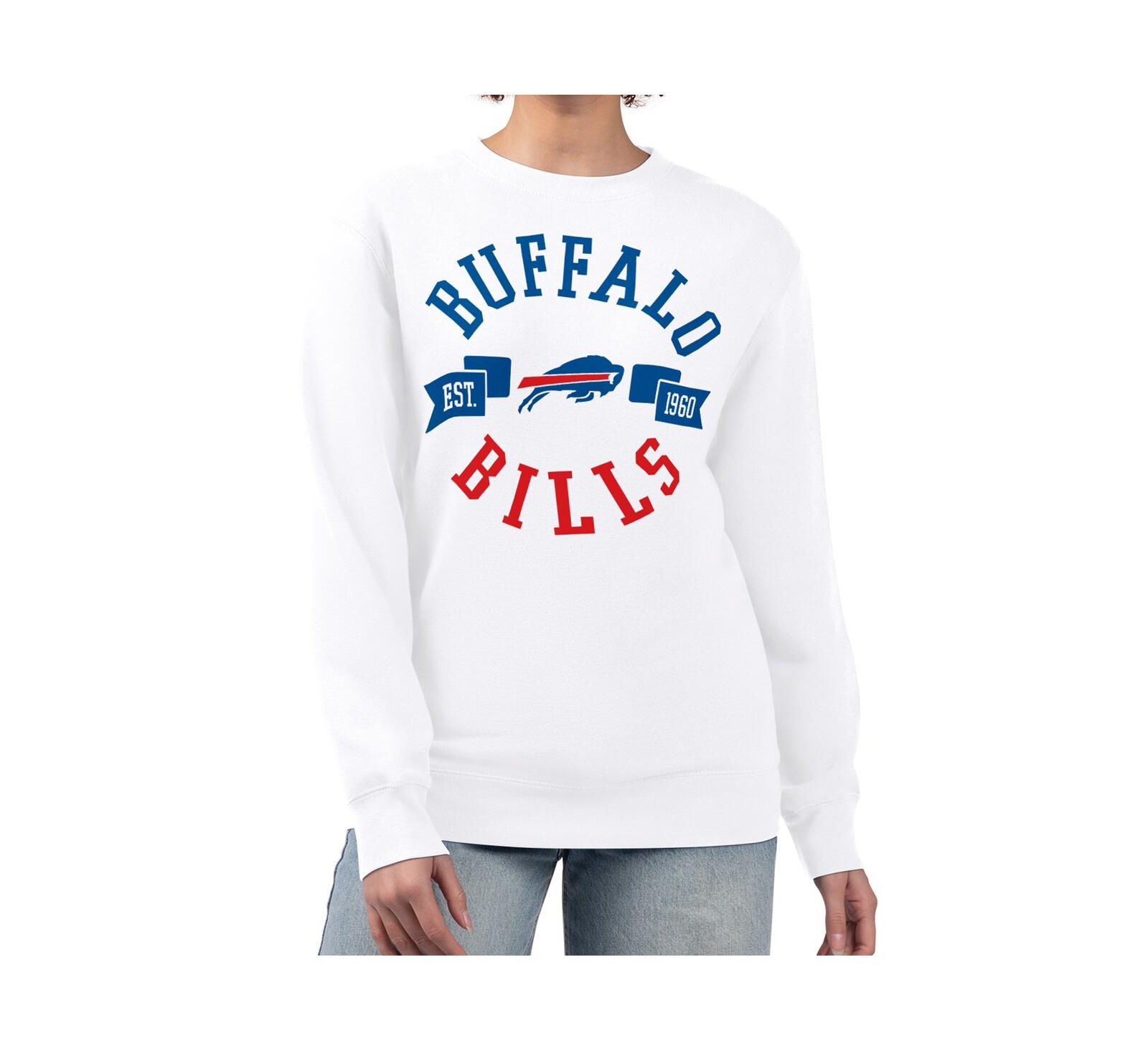 G-III 4Her by Carl Banks Women's White Buffalo Bills Large Team Graphic Fleece Pullover Sweatshirt