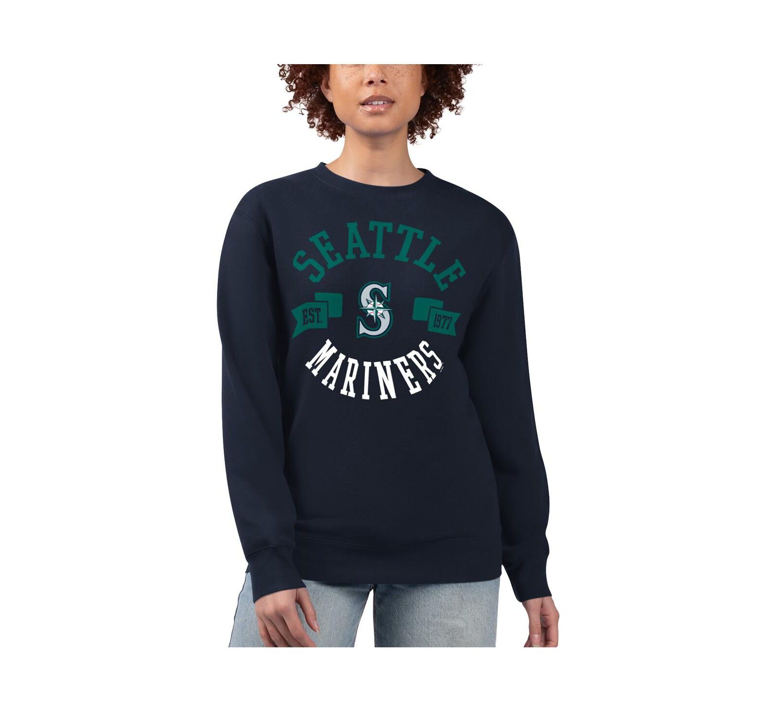 G-III 4Her by Carl Banks Women's Navy Seattle Mariners Team Logo Fleece Pullover Sweatshirt