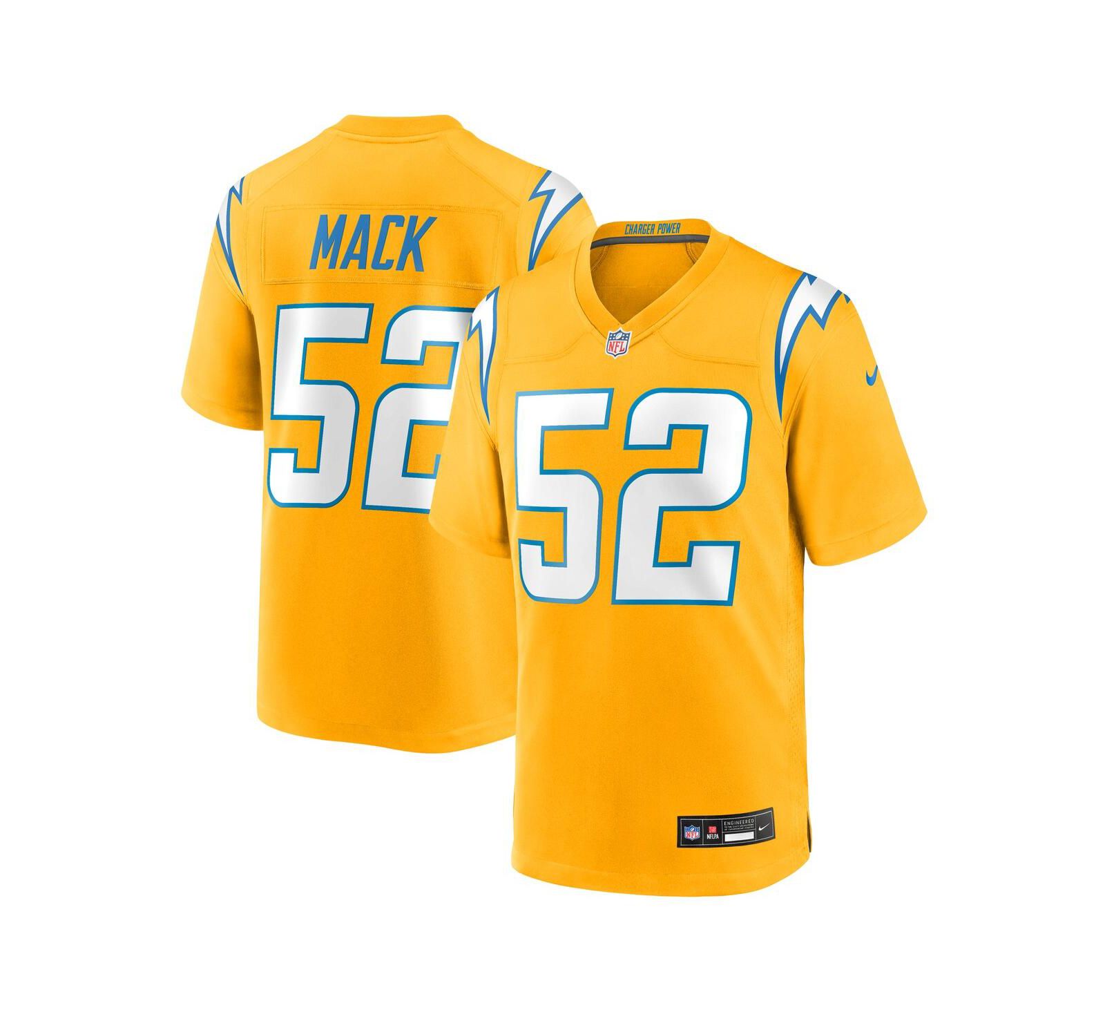 Nike Мужская джерси Khalil Mack Gold Los Angeles Chargers Alternate Charger Power Game Player