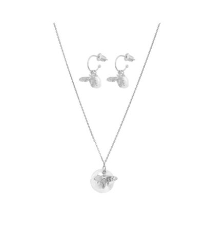 Sterling Silver 18k Gold Plated Bee Pearl Necklace & Earring Set Dainty