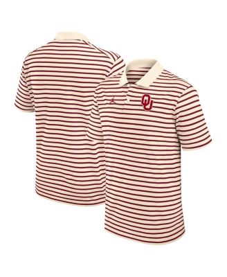 Jordan Men's Tan/Crimson Oklahoma Sooners Striped Primary Logo Performance Polo Shirt