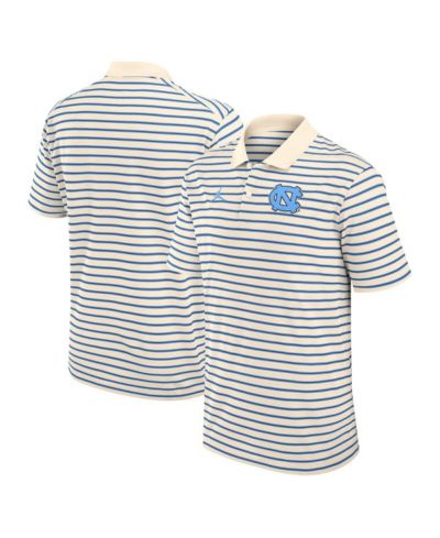 Jordan Men's Tan/Carolina Blue North Carolina Tar Heels Striped Primary Logo Performance Polo Shirt