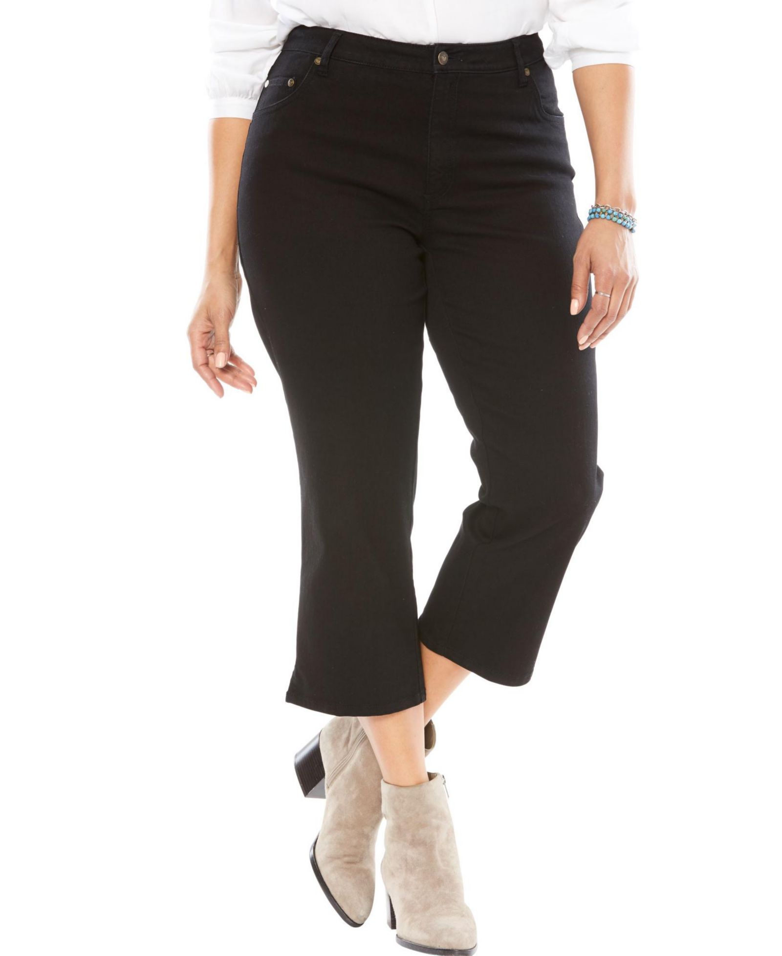 Woman Within Women's Within Stretch Denim Five-Pocket Capri Jeans