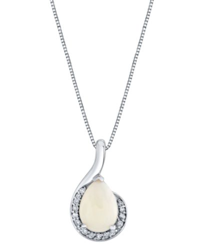Подвеска Macy's Pear Shape Opal с цепочкой (1 ct. t.w.) и бриллиантом (1/10 ct. t.w.) в 10k White Gold