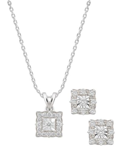 Macy's 2-Pc. Diamond Necklace and Earrings Set (1/3 ct. t.w.) in Sterling Silver