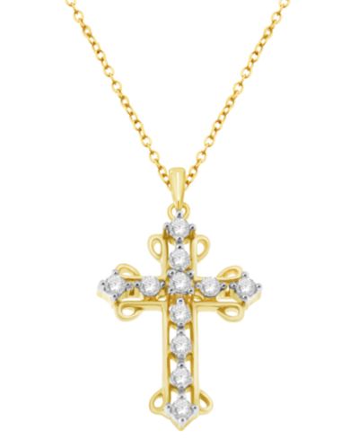 Подвеска Macy's Diamond Cross в позолоченном стерлинговом серебре (1/4 ct. t.w.)