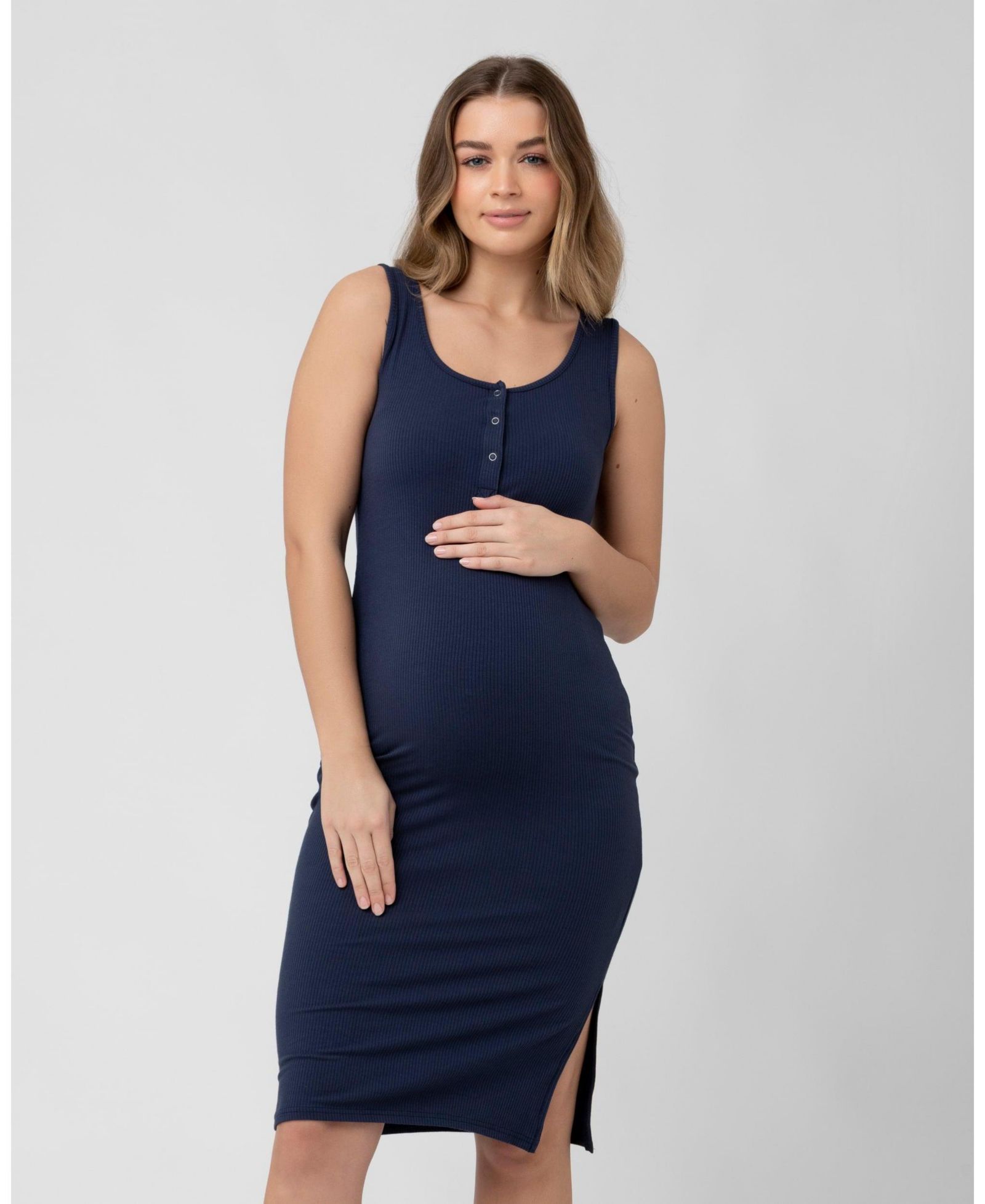Ripe Maternity Penny Button Down Rib Dress in Navy - Perfect for Nursing and Maternity Wear